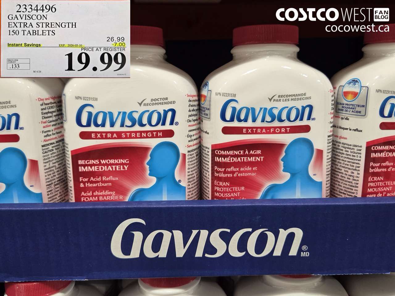 2334496 GAVISCON EXTRA STRENGTH 150 TABLETS ($7.00 INSTANT SAVINGS EXPIRES ON 2026-05-10) $19.99