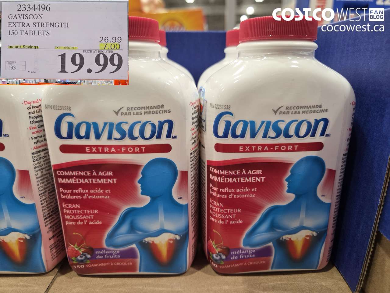2334496 GAVISCON EXTRA STRENGTH 150 TABLETS ($7.00 INSTANT SAVINGS EXPIRES ON 2026-05-10) $19.99