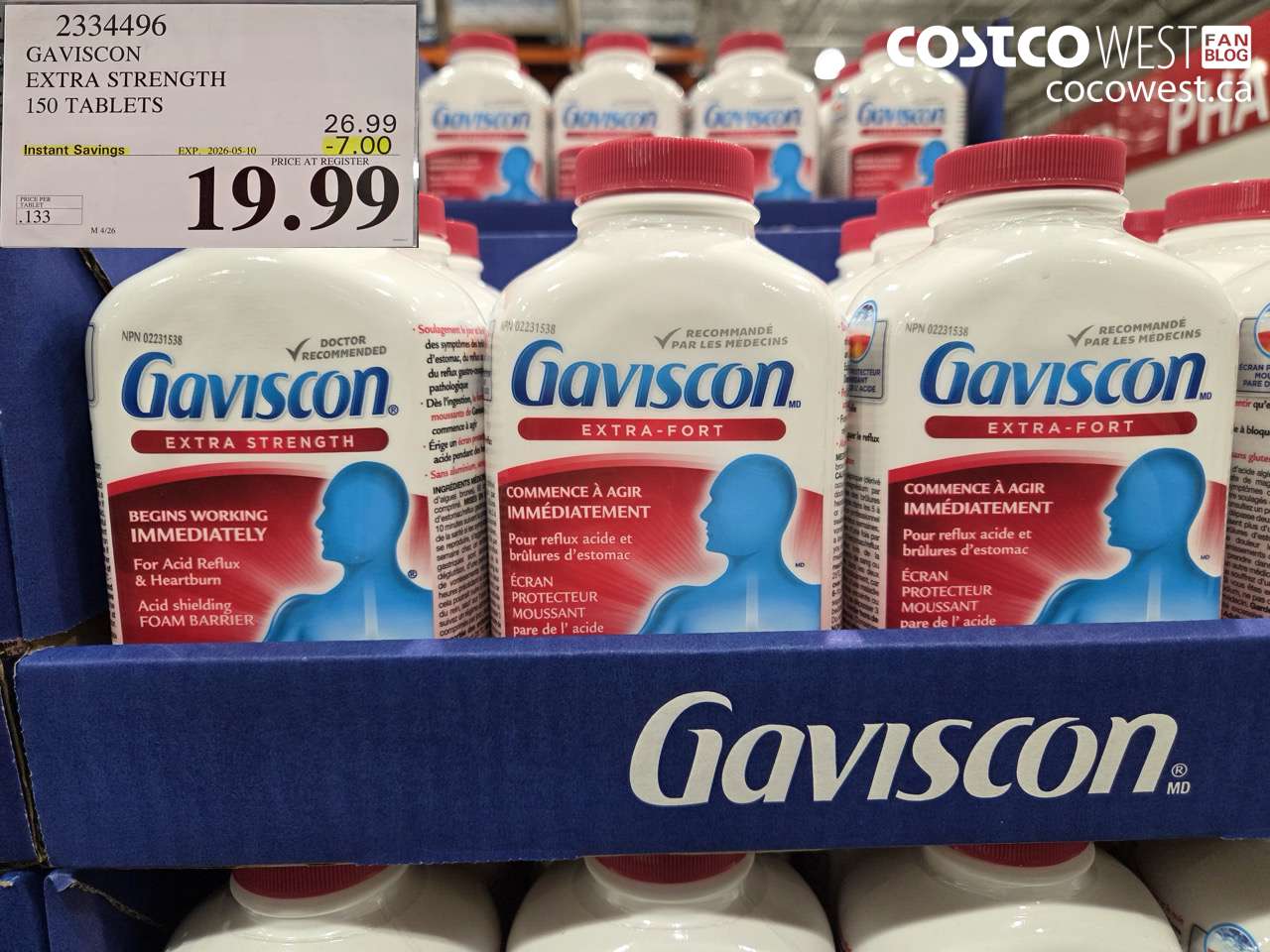 2334496 GAVISCON EXTRA STRENGTH 150 TABLETS ($7.00 INSTANT SAVINGS EXPIRES ON 2026-05-10) $19.99