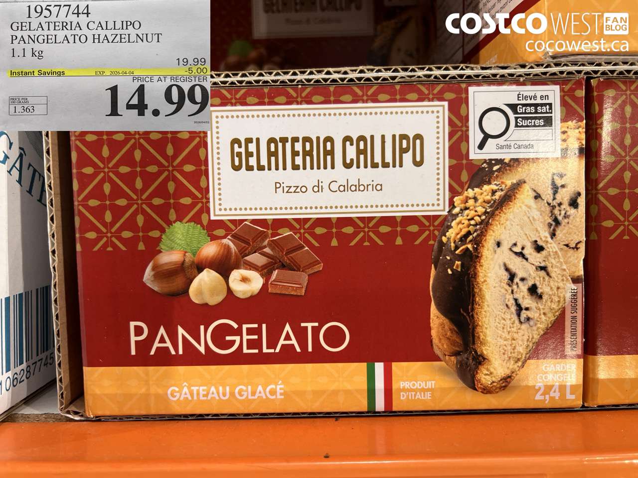 1957744 GELATERIA CALLIPO PANGELATO HAZELNUT 1.1 KG ($5.00 INSTANT SAVINGS EXPIRES ON 2026-04-04) $14.99