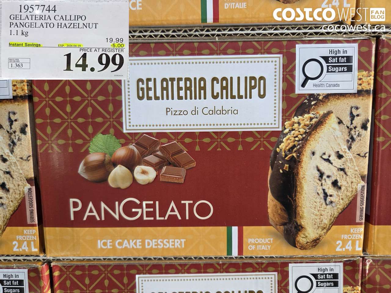 1957744 GELATERIA CALLIPO PANGELATO HAZELNUT 1.1 KG ($5.00 INSTANT SAVINGS EXPIRES ON 2026-04-19) $14.99