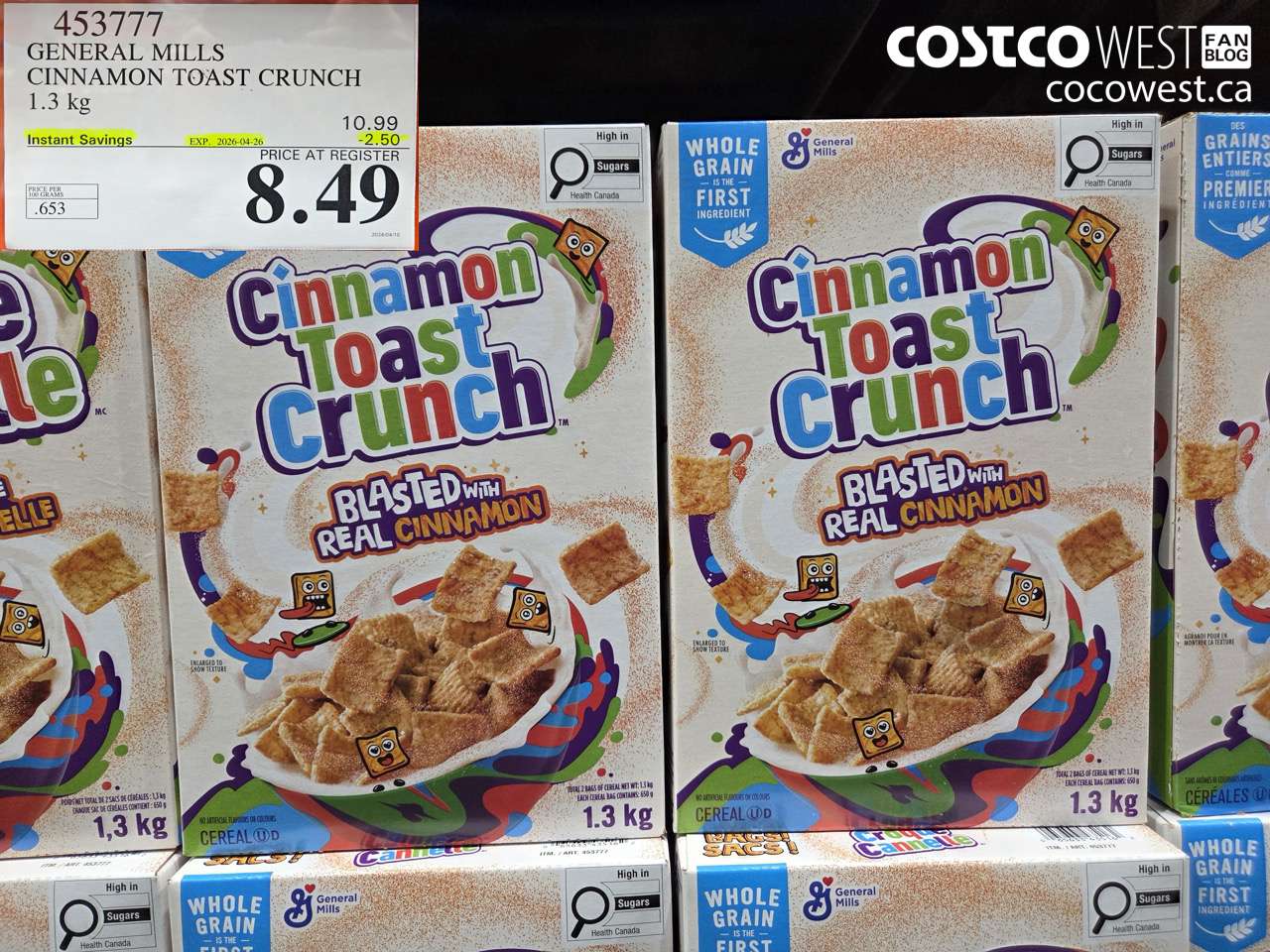 4537777 GENERAL MILLS CINNAMON TOAST CRUNCH 1.3 KG ($2.50 INSTANT SAVINGS EXPIRES ON 2026-04-26) $8.49
