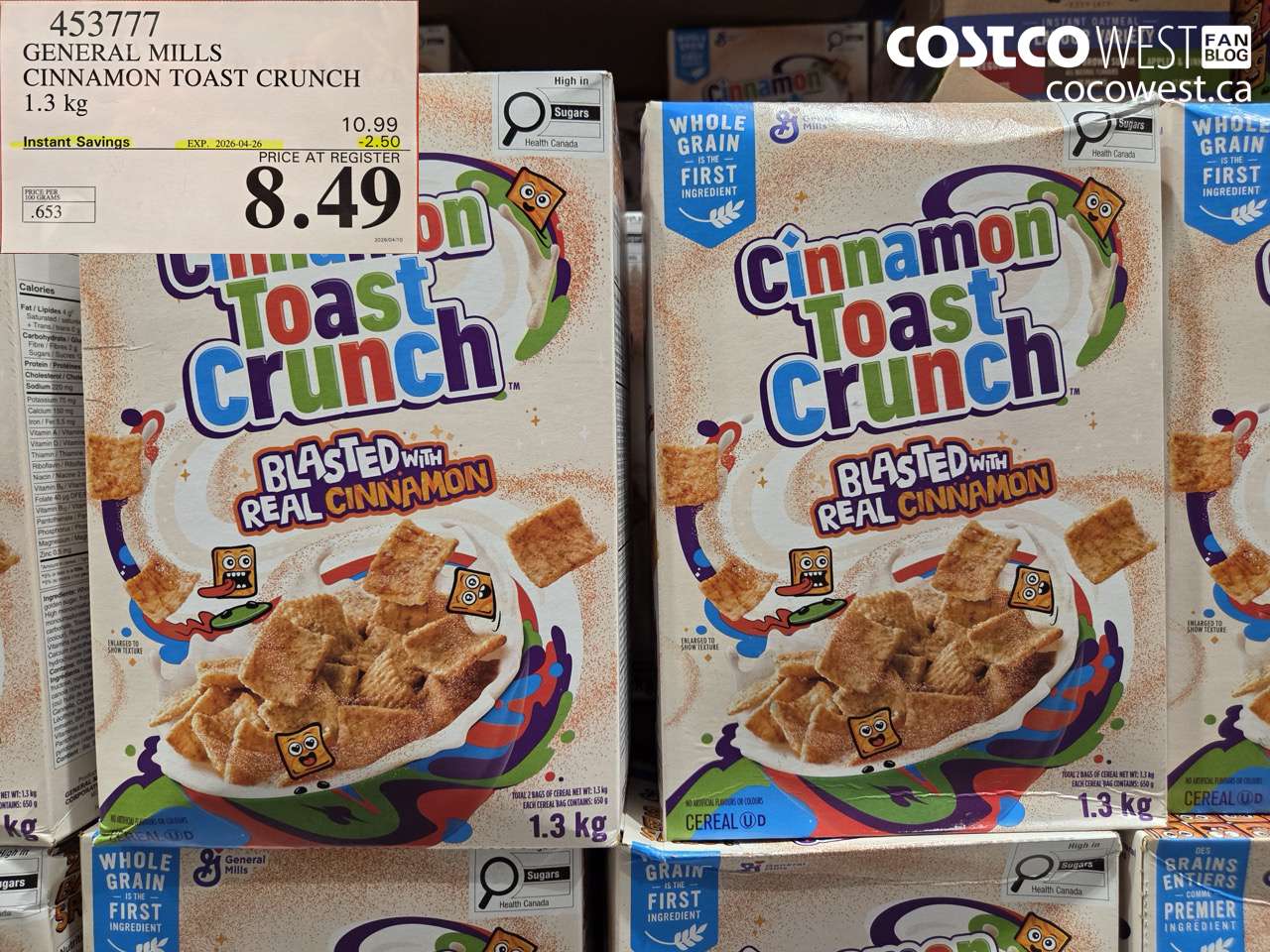 453777 GENERAL MILLS CINNAMON TOAST CRUNCH 1.3 KG ($2.50 INSTANT SAVINGS EXPIRES ON 2026-04-26) $8.49