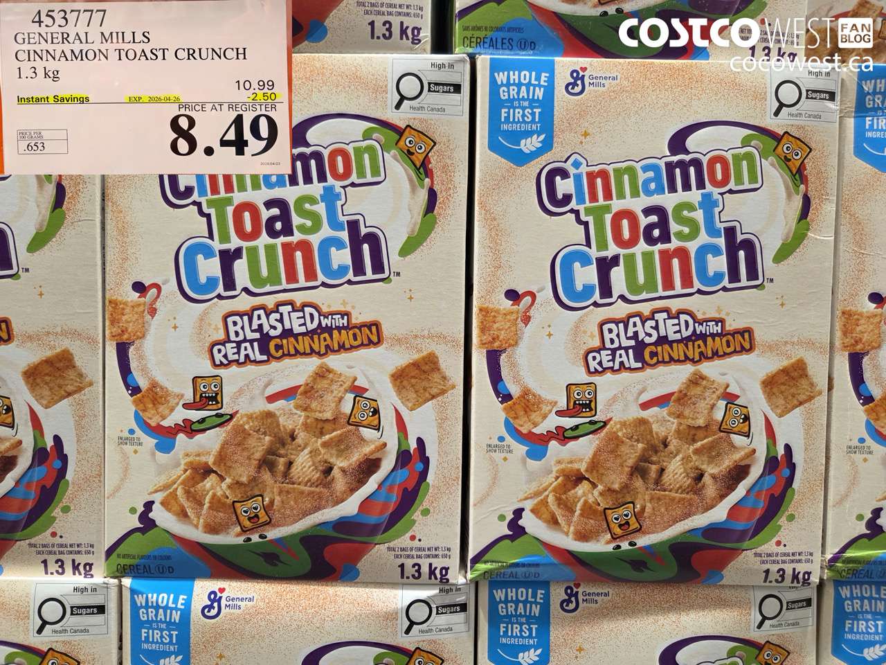 4537777 GENERAL MILLS CINNAMON TOAST CRUNCH 1.3 KG ($2.50 INSTANT SAVINGS EXPIRES ON 2026-04-26) $8.49