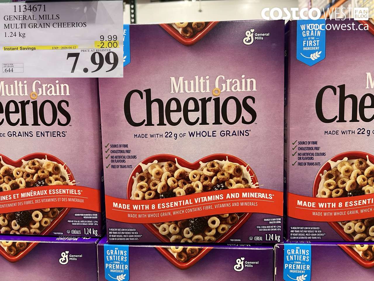 1134671 GENERAL MILLS MULTI GRAIN CHEERIOS 1.24 KG ($2.00 INSTANT SAVINGS EXPIRES ON 2026-04-12) $7.99