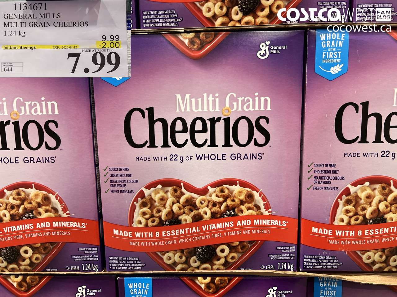 1134671 GENERAL MILLS MULTI GRAIN CHEERIOS 1.24 KG ($2.00 INSTANT SAVINGS EXPIRES ON 2026-04-12) $7.99