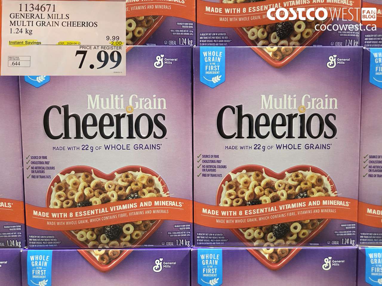 1134671 GENERAL MILLS MULTI GRAIN CHEERIOS 1.24 KG ($2.00 INSTANT SAVINGS EXPIRES ON 2026-04-12) $7.99