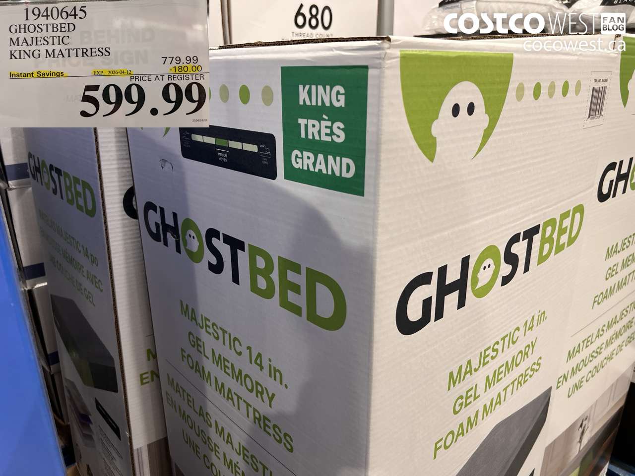 1940645 GHOSTBED MAJESTIC KING MATTRESS ($180.00 INSTANT SAVINGS EXPIRES ON 2026-04-12) $599.99