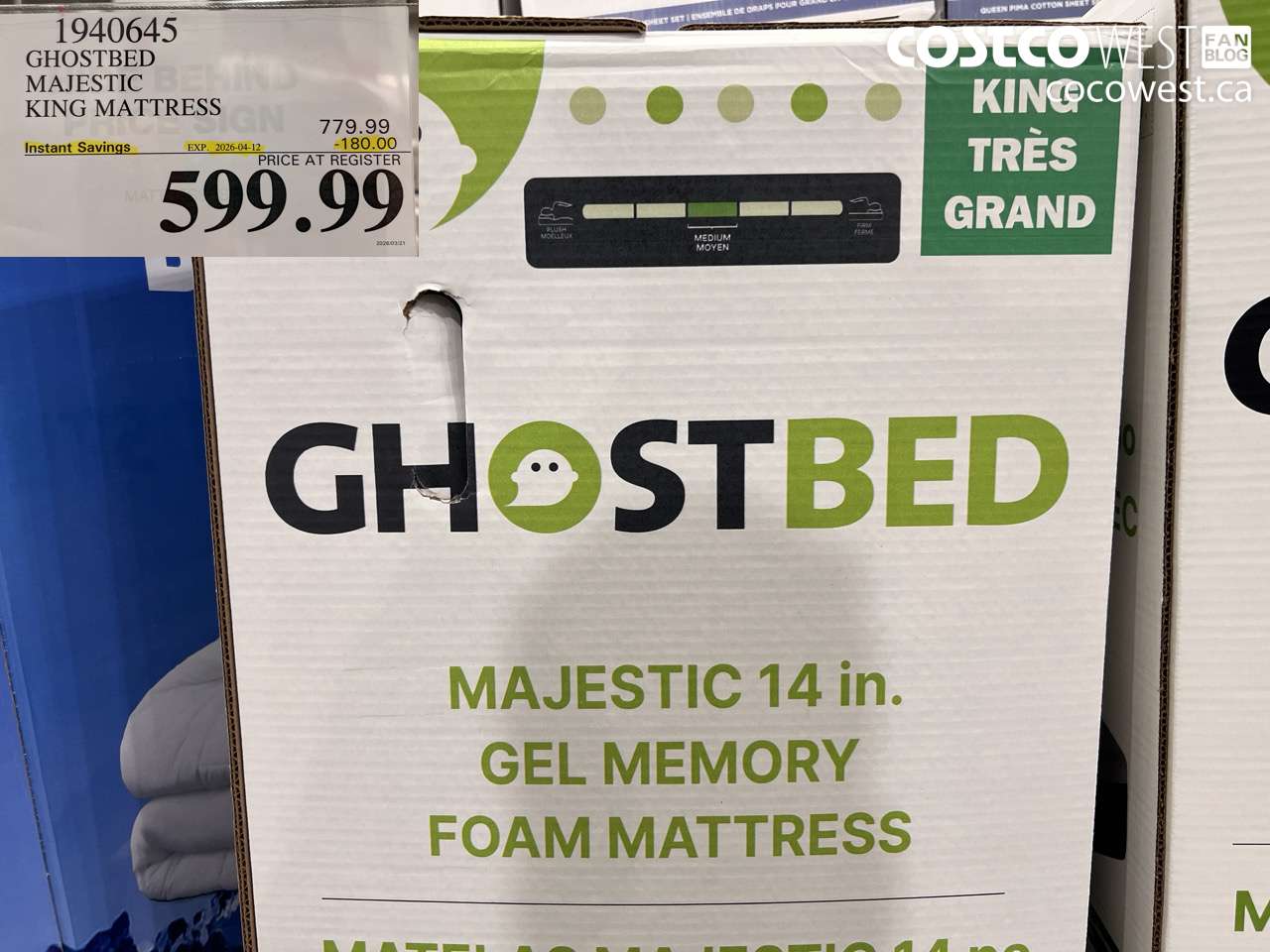 1940645 GHOSTBED MAJESTIC KING MATTRESS ($180.00 INSTANT SAVINGS EXPIRES ON 2026-04-12) $599.99