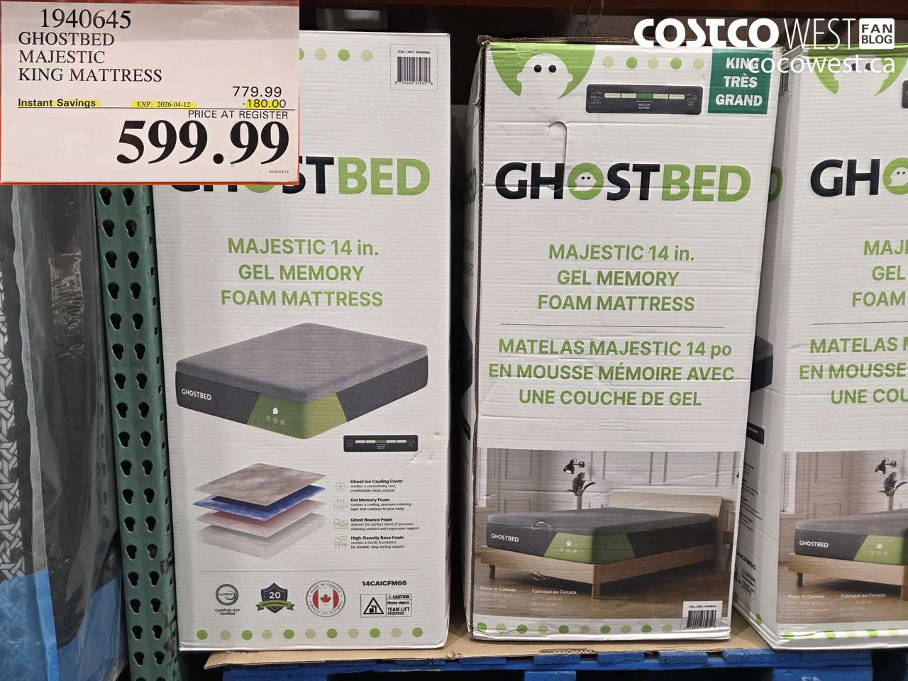1940645 GHOSTBED MAJESTIC KING MATTRESS ($180.00 INSTANT SAVINGS EXPIRES ON 2026-04-12) $599.99