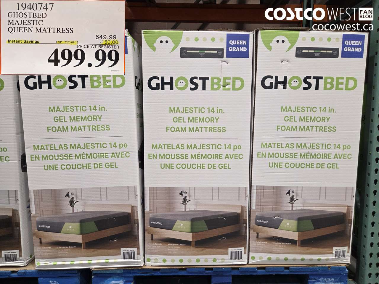 1940747 GHOSTBED MAJESTIC QUEEN MATTRESS ($150.00 INSTANT SAVINGS EXPIRES ON 2026-04-12) $499.99