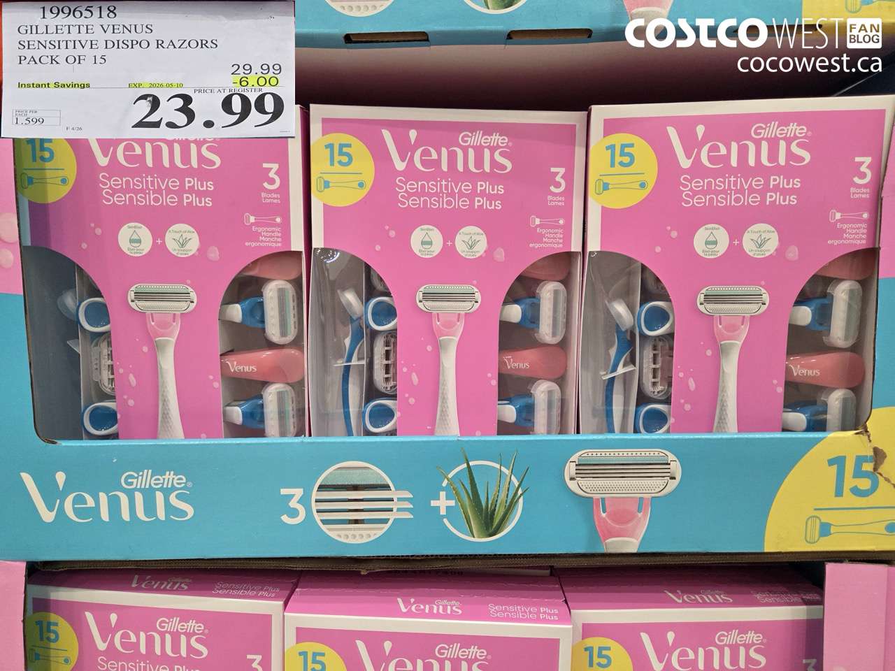 1996518 GILLETTE VENUS SENSITIVE DISPO RAZORS PACK OF 15 ($6.00 INSTANT SAVINGS EXPIRES ON 2026-05-10) $23.99