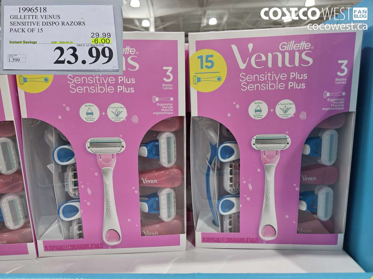 1996518 GILLETTE VENUS SENSITIVE DISPO RAZORS PACK OF 15 ($6.00 INSTANT SAVINGS EXPIRES ON 2026-05-10) $23.99