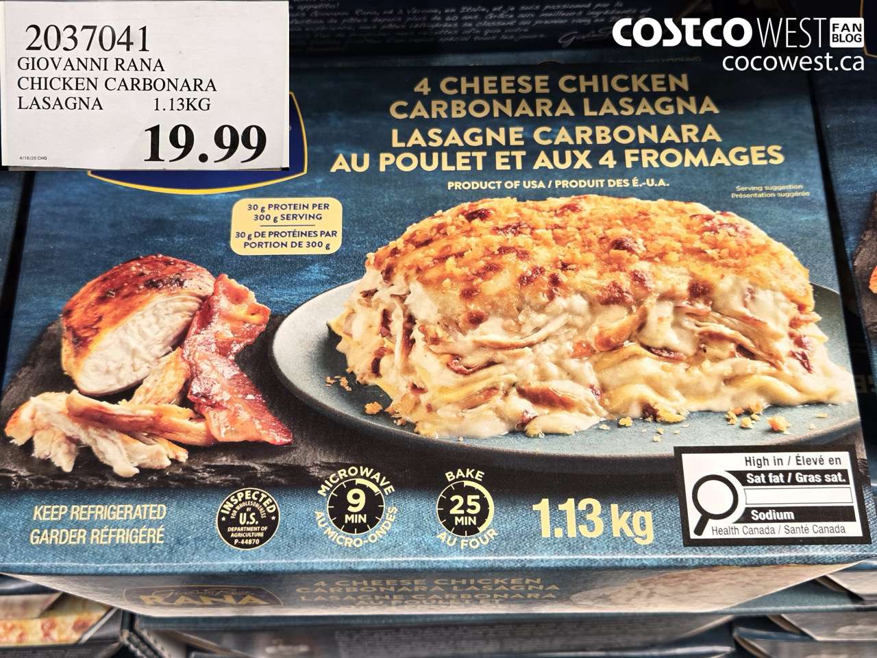 2037041 GIOVANNI RANA CHICKEN CARBONARA LASAGNA 1.13KG $19.99