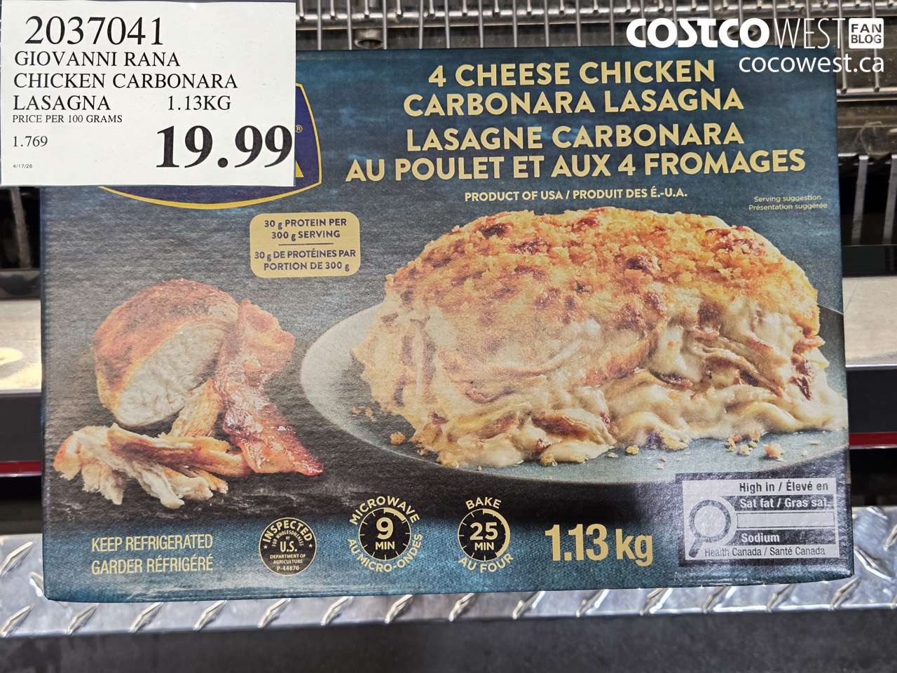 2037041 GIOVANNI RANA CHICKEN CARBONARA LASAGNA 1.13KG $19.99