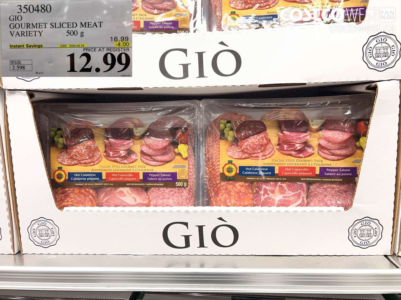 350480 GIO GOURMET SLICED MEAT VARIETY 500G ($4.00 INSTANT SAVINGS EXPIRES ON 2026-04-19) $12.99