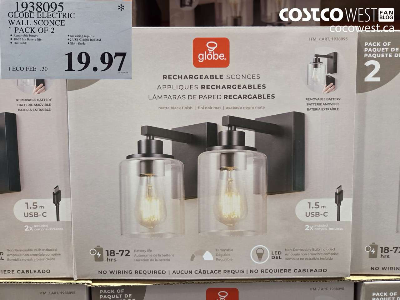 1938095 GLOBE ELECTRIC WALL SCONCE PACK OF 2 $19.97