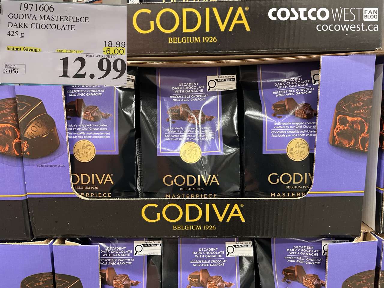 1971606 GODIVA MASTERPIECE DARK CHOCOLATE 425 G ($6.00 INSTANT SAVINGS EXPIRES ON 2026-04-12) $12.99