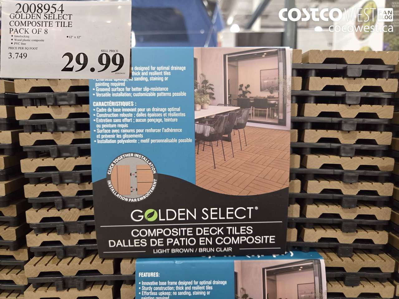 2008954 GOLDEN SELECT COMPOSITE TILE 12X12 PACK OF 8 $29.99