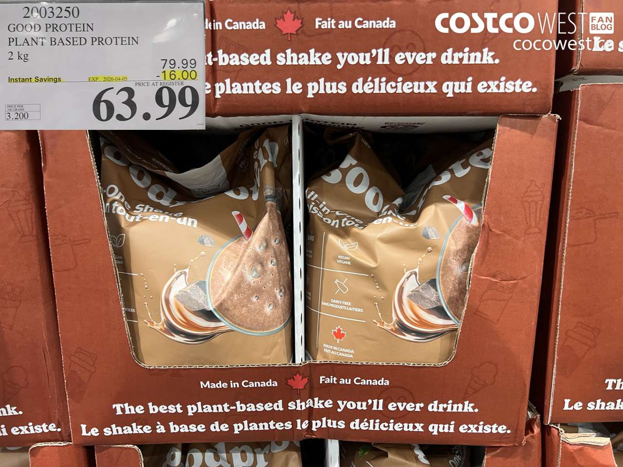 2003250 GOOD PROTEIN PLANT BASED PROTEIN 2 KG ($16.00 INSTANT SAVINGS EXPIRES ON 2026-04-05) $63.99