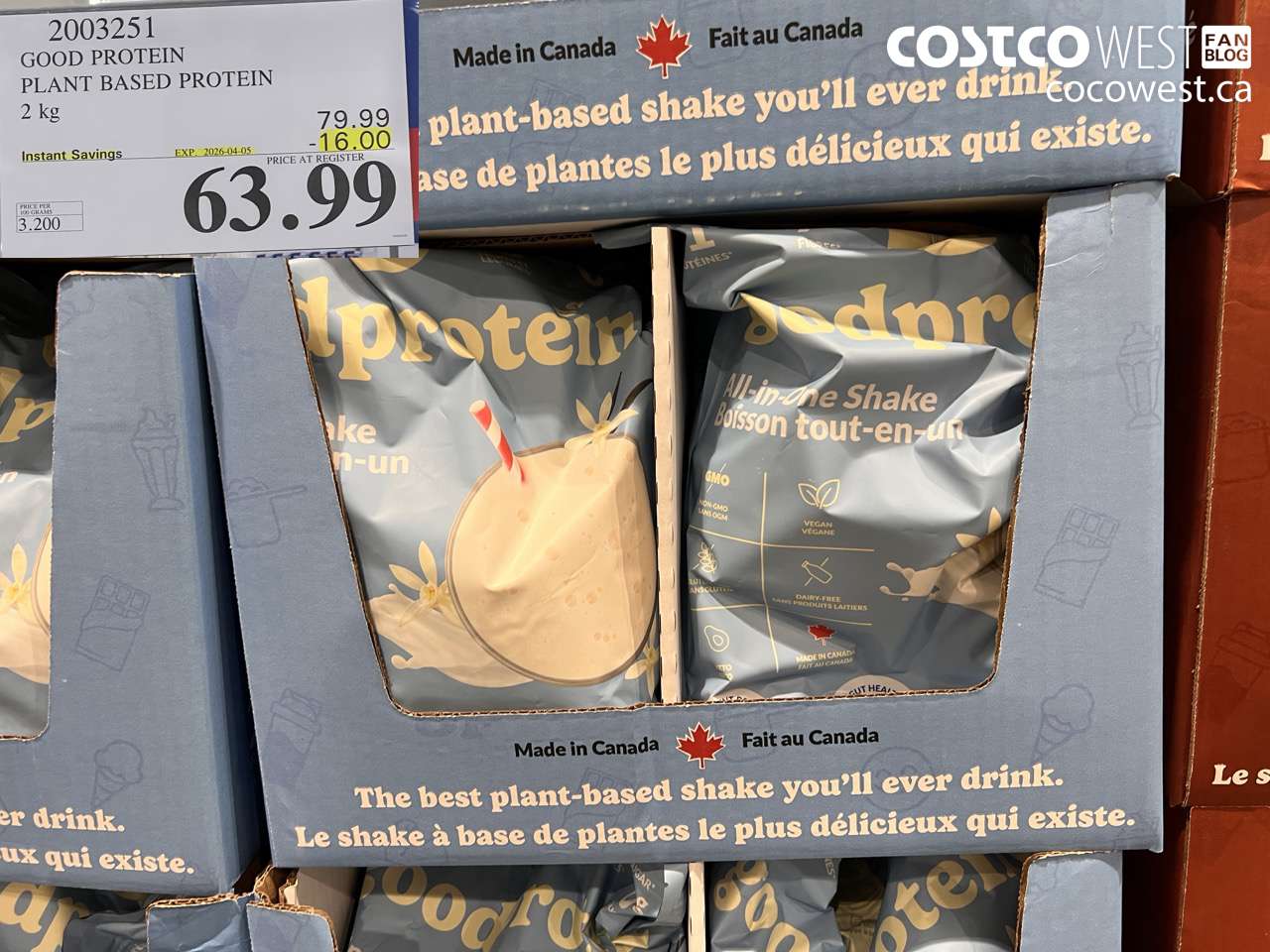 2003251 GOOD PROTEIN PLANT BASED PROTEIN 2 KG ($16.00 INSTANT SAVINGS EXPIRES ON 2026-04-05) $63.99