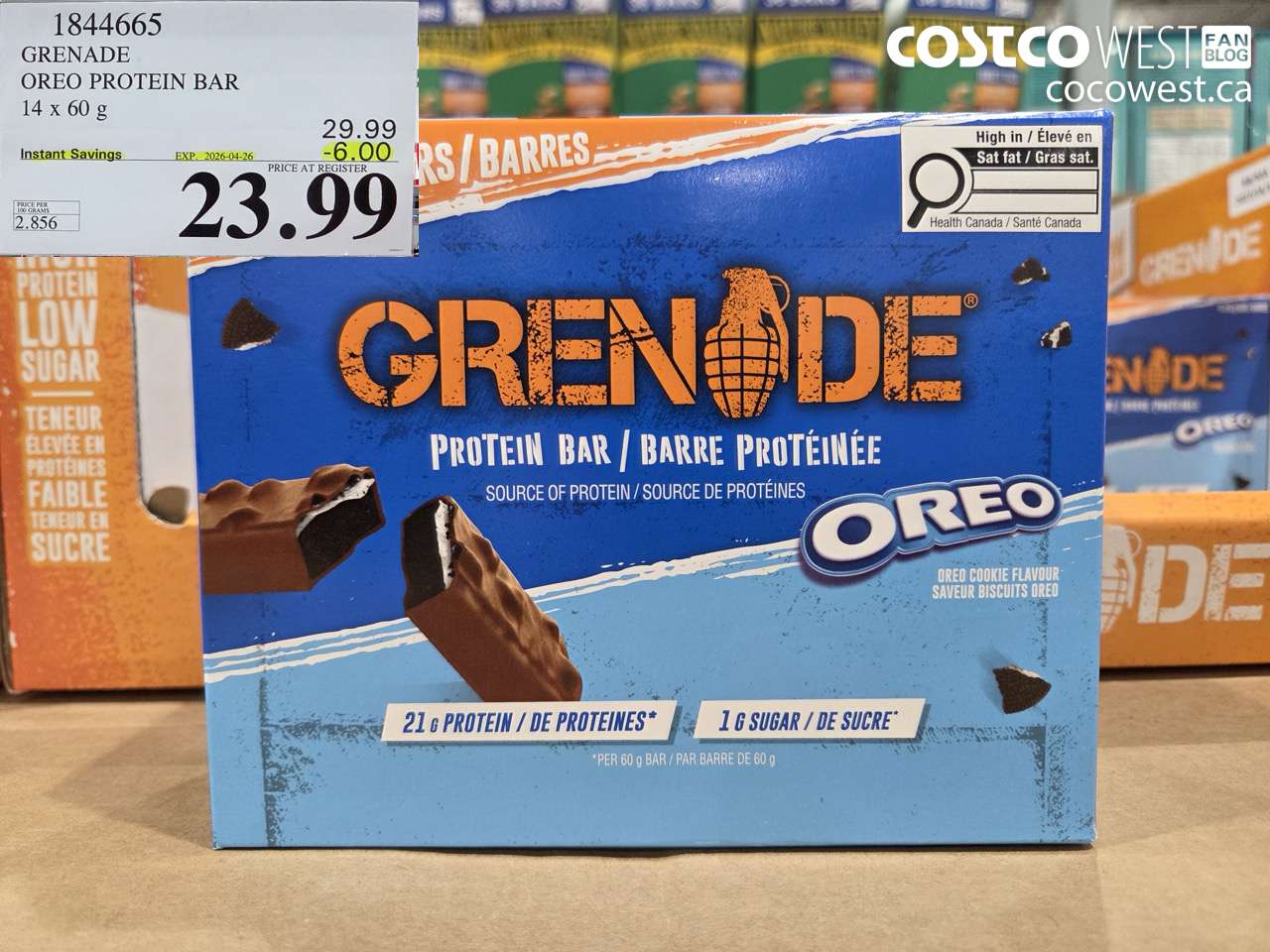 184465 GRENADE OREO PROTEIN BAR 14 X 60G ($6.00 INSTANT SAVINGS EXPIRES ON 2026-04-26) $23.99