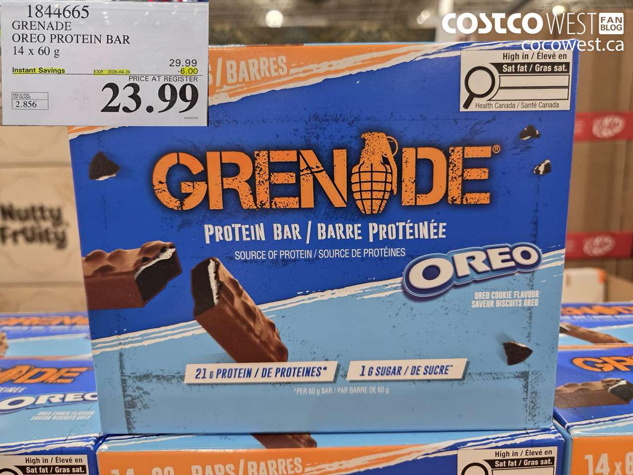 1844665 GRENADE OREO PROTEIN BAR 14 X 60 G ($6.00 INSTANT SAVINGS EXPIRES ON 2026-04-26) $23.99