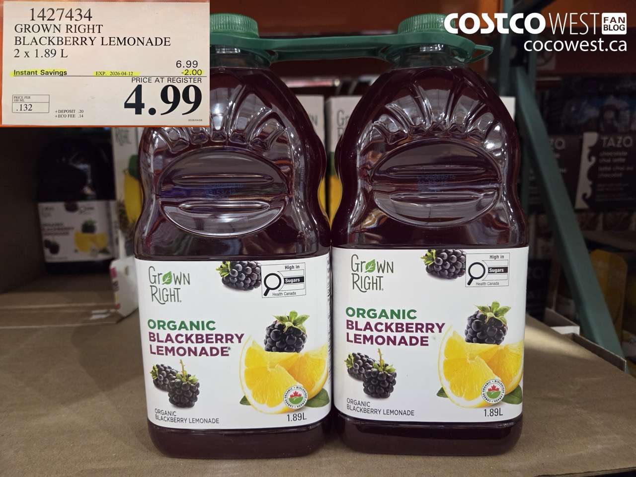 1427434 GROWN RIGHT BLACKBERRY LEMONADE 2 X 1.89 L ($2.00 INSTANT SAVINGS EXPIRES ON 2026-04-12) $4.99
