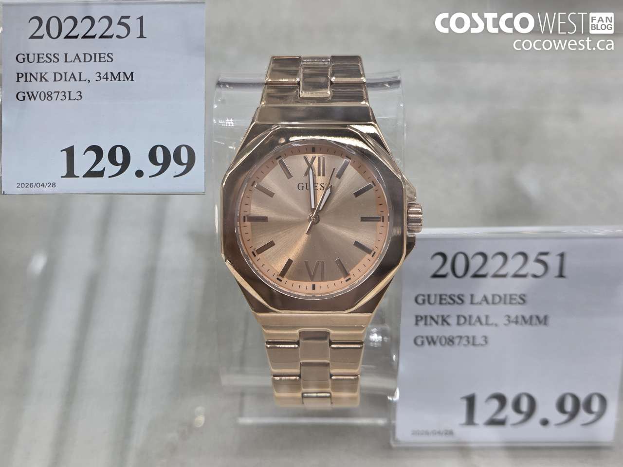 2022251 GUESS LADIES PINK DIAL, 34MM GW0873L3 $129.99