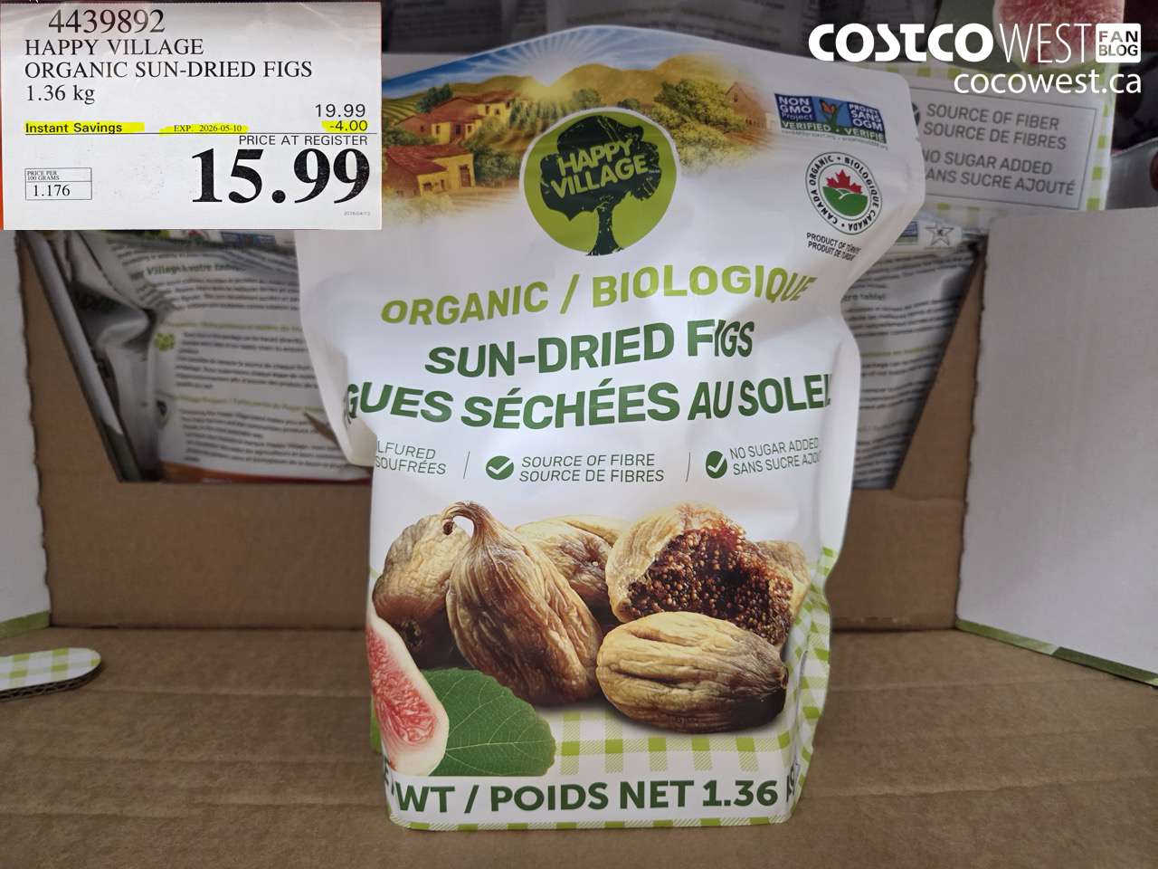 4439892 HAPPY VILLAGE ORGANIC SUN-DRIED FIGS 1.36KG ($4.00 INSTANT SAVINGS EXPIRES ON 2026-05-10) $15.99