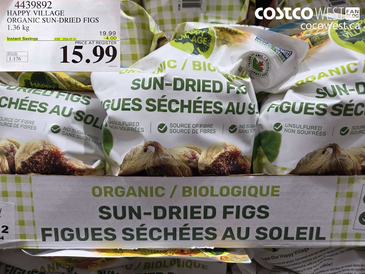 439892 HAPPY VILLAGE ORGANIC SUN-DRIED FIGS 1.36KG ($4.00 INSTANT SAVINGS EXPIRES ON 2026-05-10) $15.99