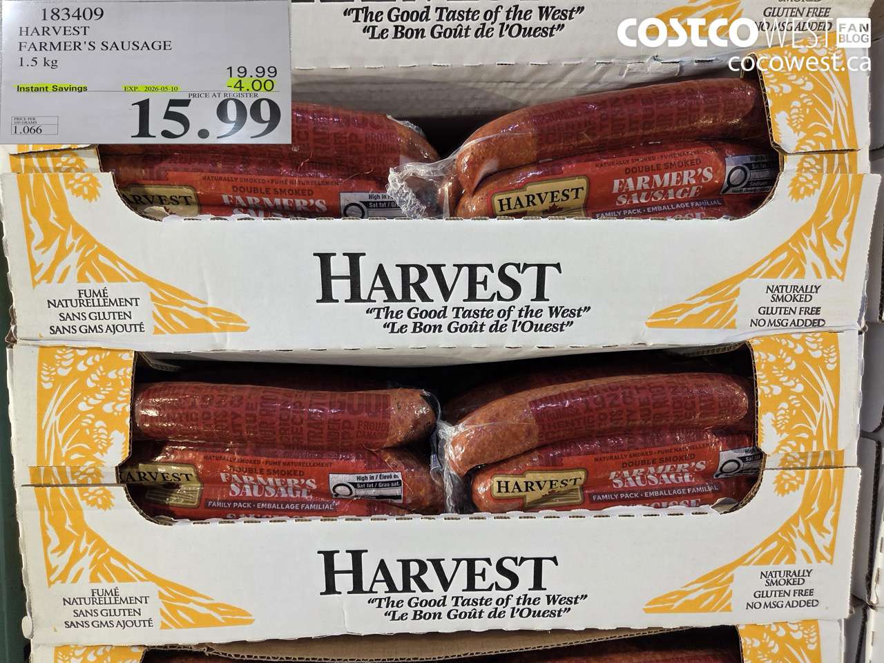 183409 HARVEST FARMER'S SAUSAGE 1.5 KG ($4.00 INSTANT SAVINGS EXPIRES ON 2026-05-10) $15.99