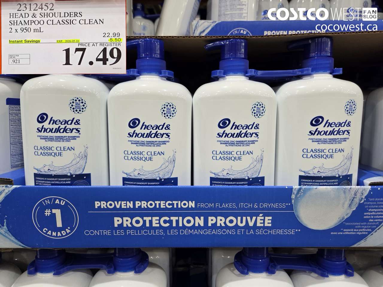 2312452 HEAD & SHOULDERS SHAMPOO CLASSIC CLEAN 2 X 950 ML ($5.50 INSTANT SAVINGS EXPIRES ON 2026-05-10) $17.49