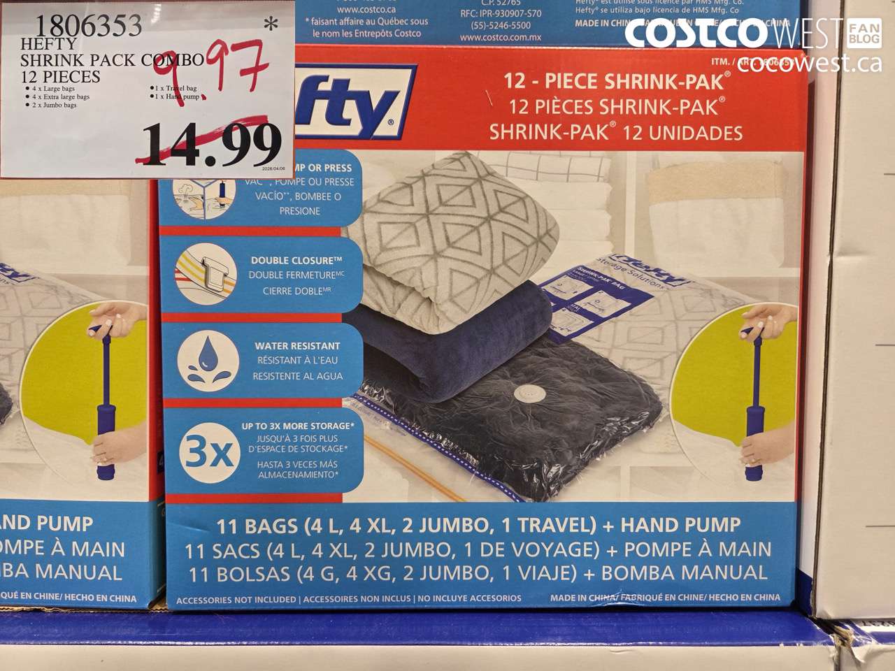 1806353 HEFTY SHRINK PACK COMBO 12 PIECES $9.97