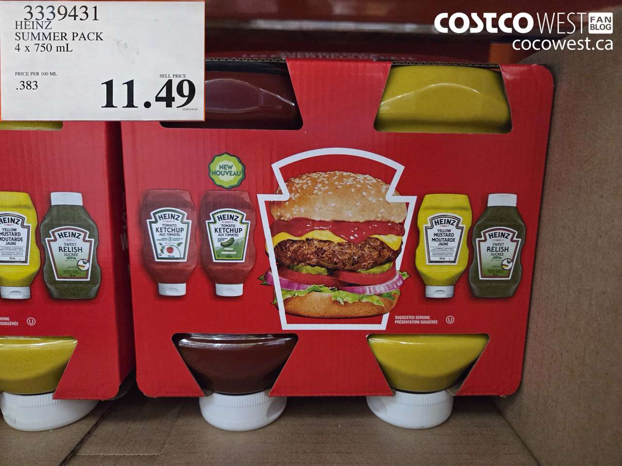 3339431 HEINZ SUMMER PACK 4 X 750 ML $11.49