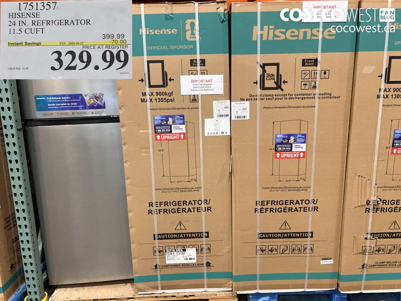 1751357 HISENSE 24 IN. REFRIGERATOR 11.5 CUFT ($70.00 INSTANT SAVINGS EXPIRES ON 2026-04-12) $329.99