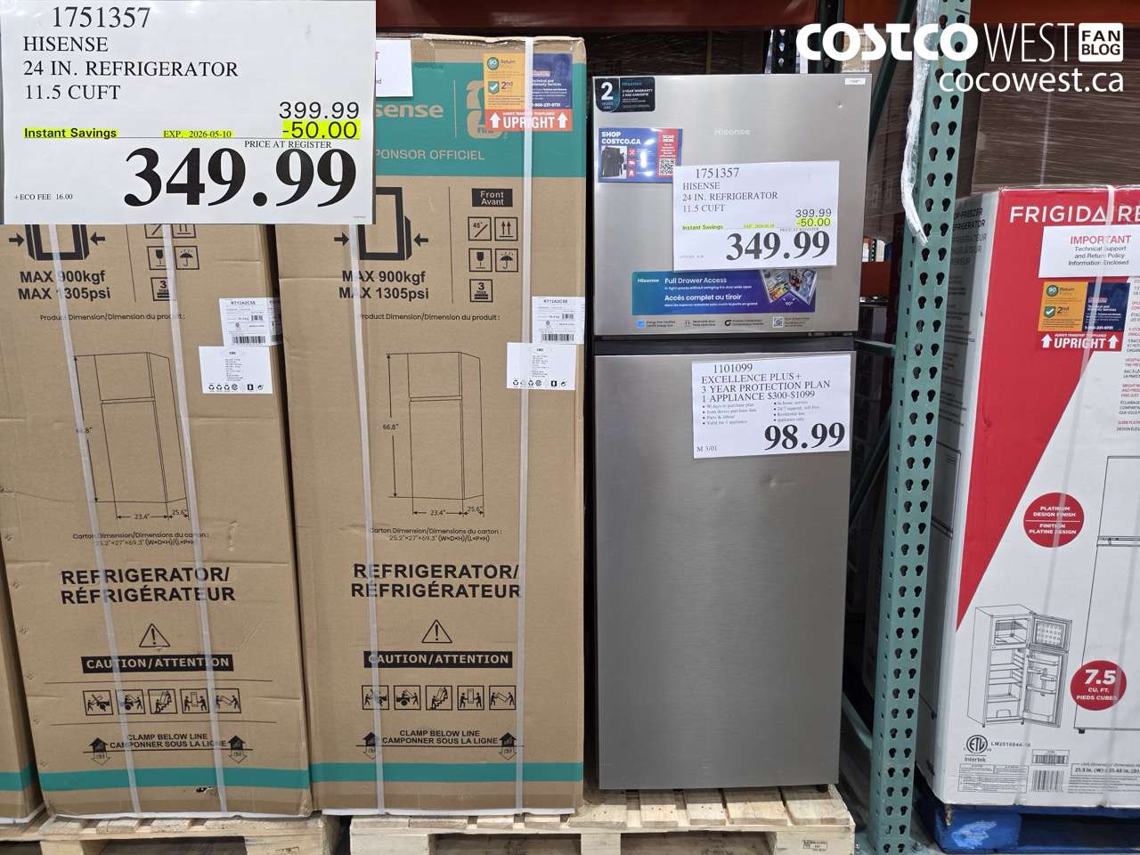 1751357 HISENSE 24 IN. REFRIGERATOR 11.5 CUFT ($50.00 INSTANT SAVINGS EXPIRES ON 2026-05-10) $349.99