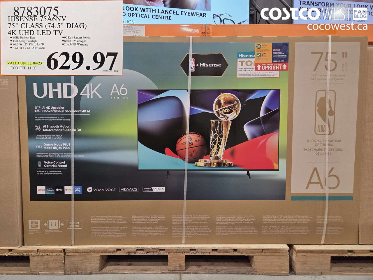 8783075 HISENSE 75A6NV 75 CLASS (74.5 DIAG) 4K UHD LED TV (EXPIRES ON 2026-04-23) $629.97