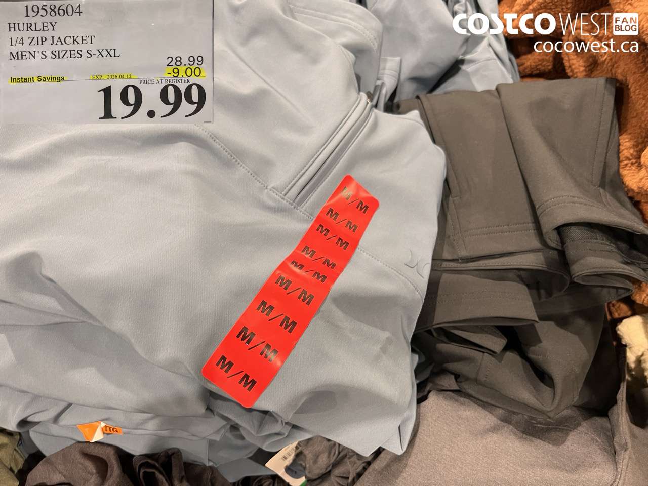 1958604 HURLEY 1/4 ZIP JACKET MEN'S SIZES S-XXL ($9.00 INSTANT SAVINGS EXPIRES ON 2026-04-12) $19.99