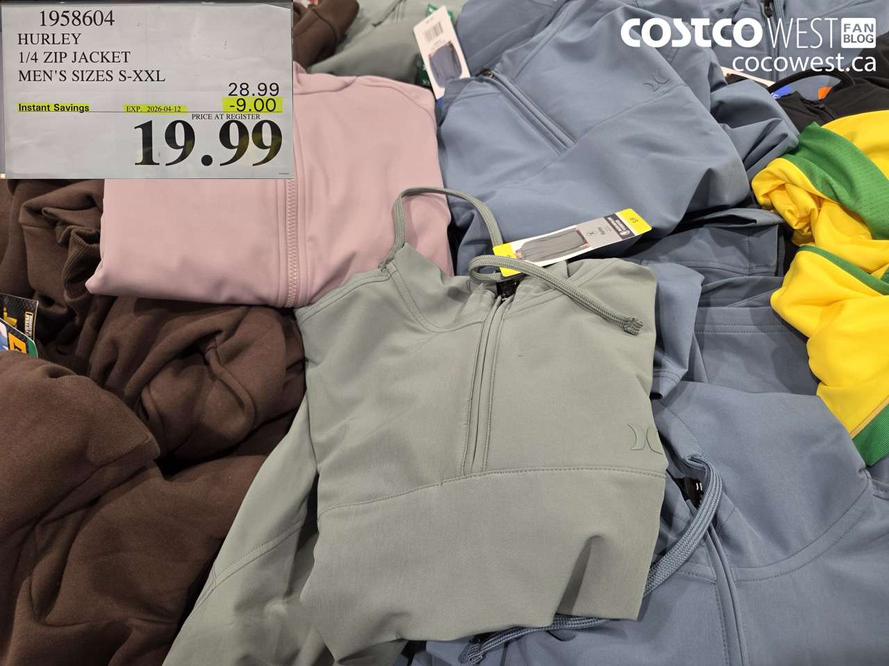 1958604 HURLEY 1/4 ZIP JACKET MEN'S SIZES S-XXL ($9.00 INSTANT SAVINGS EXPIRES ON 2026-04-12) $19.99