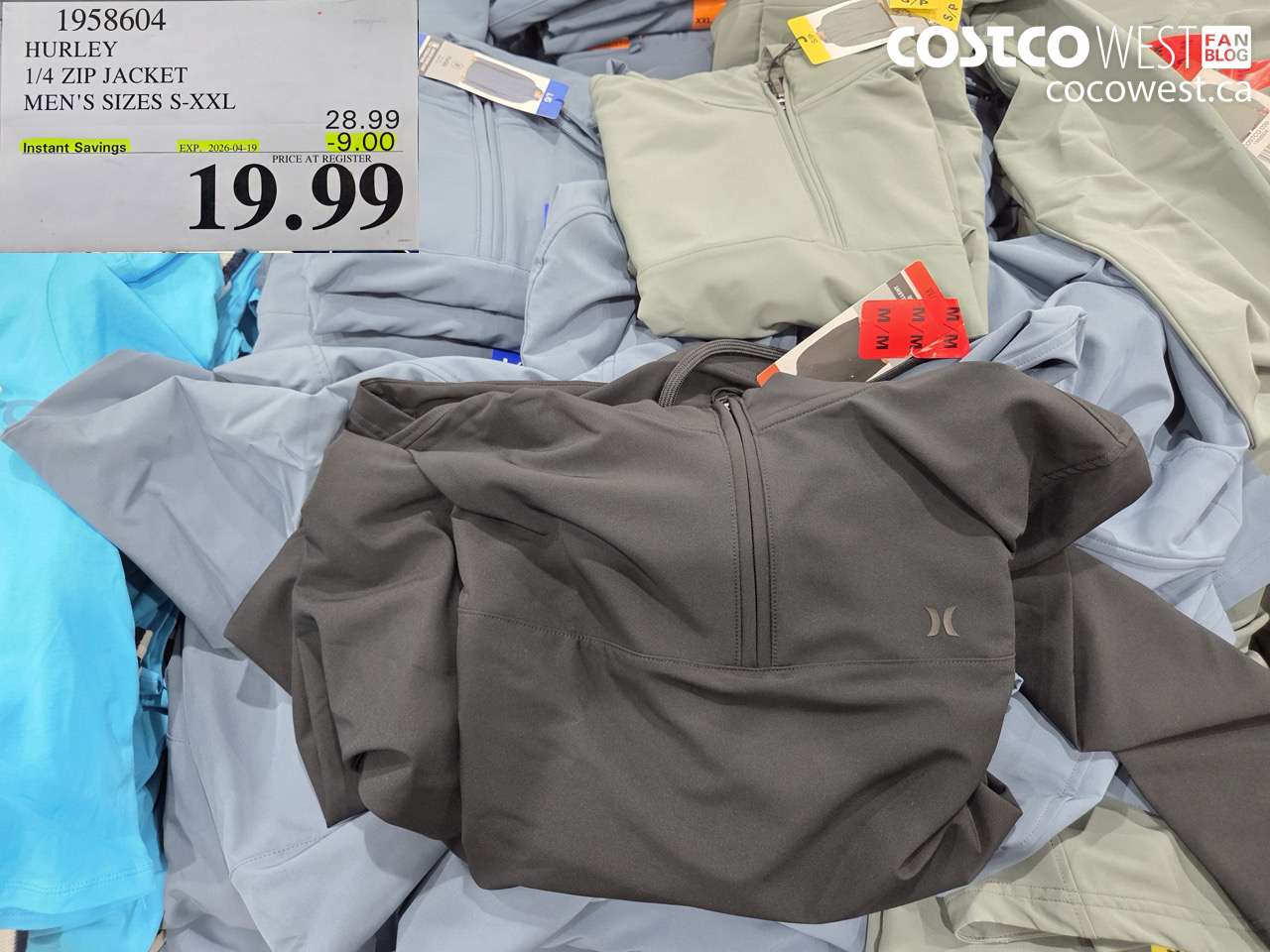 1958604 HURLEY 1/4 ZIP JACKET MEN'S SIZES S-XXL ($9.00 INSTANT SAVINGS EXPIRES ON 2026-04-19) $19.99