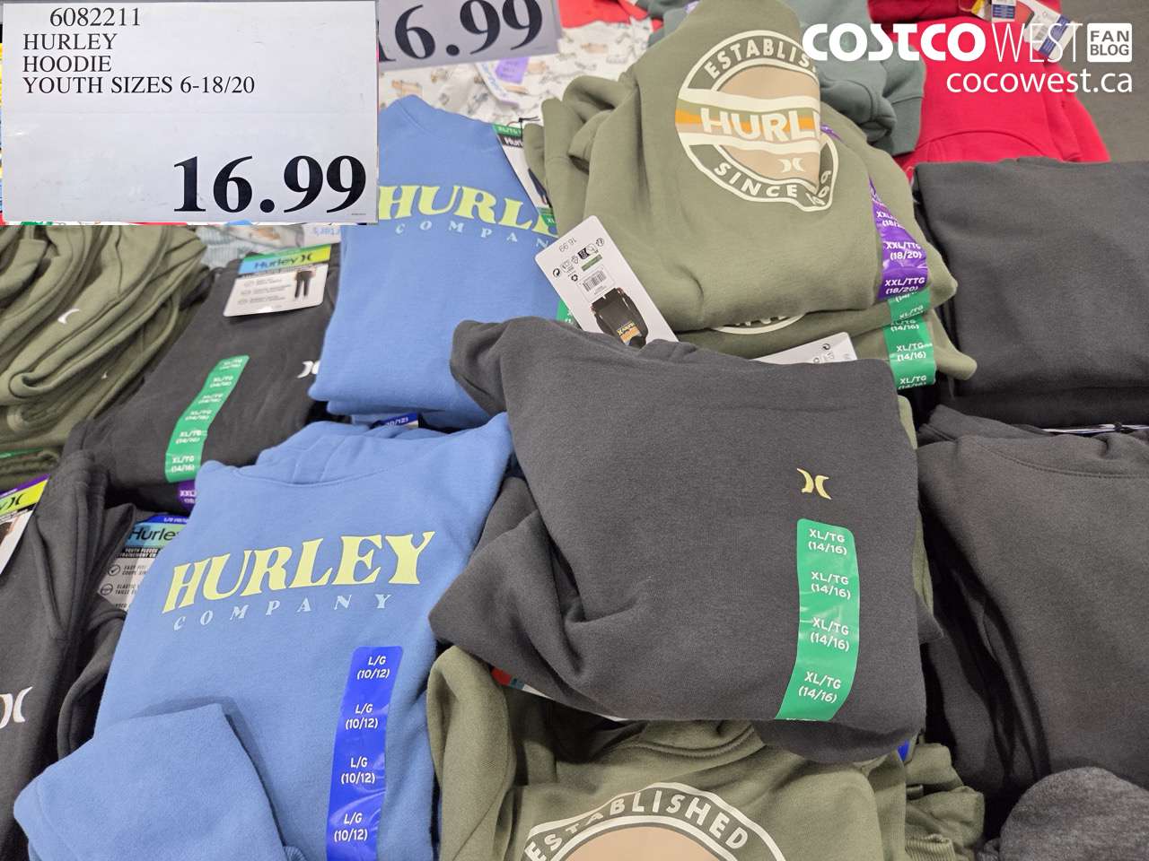 6082211 HURLEY HOODIE YOUTH SIZES 6-18/20 $16.99