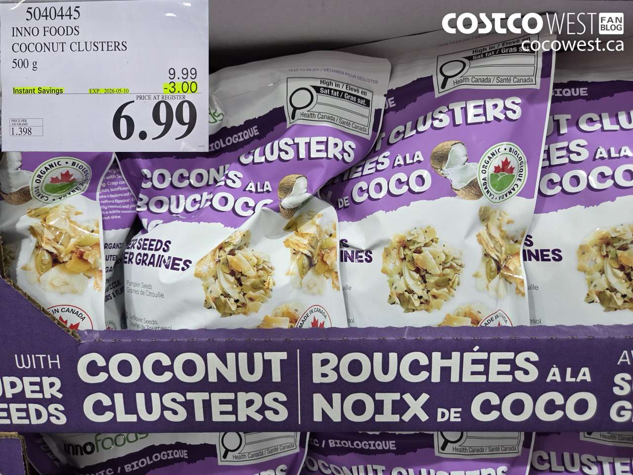 5040445 INNO FOODS COCONUT CLUSTERS 500G ($3.00 INSTANT SAVINGS EXPIRES ON 2026-05-10) $6.99