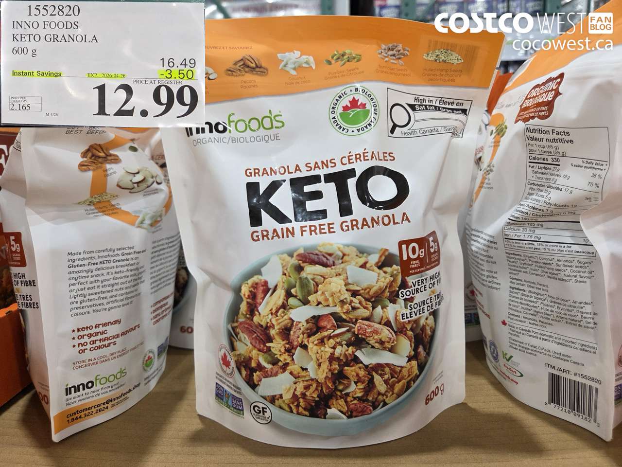1552820 INNO FOODS KETO GRANOLA 600 G ($3.50 INSTANT SAVINGS EXPIRES ON 2026-04-26) $12.99