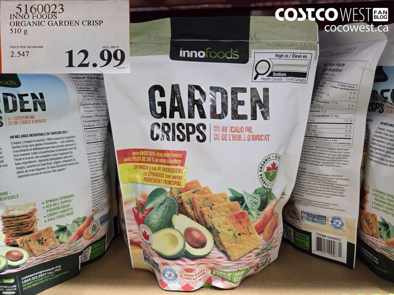 5160023 INNO FOODS ORGANIC GARDEN CRISP 510 G $12.99