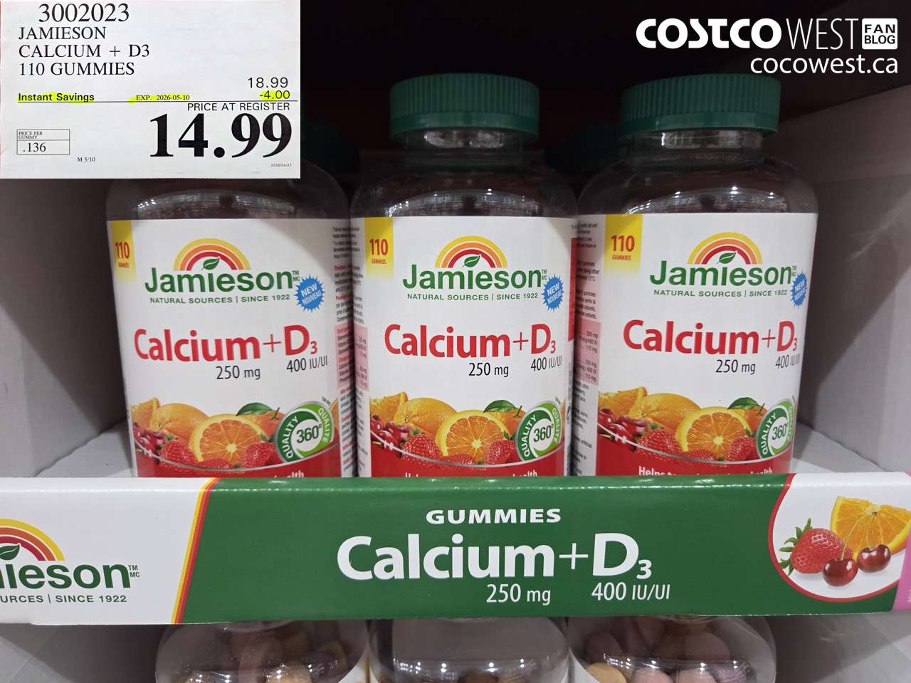3002023 JAMIESON CALCIUM + D3 110 GUMMIES ($4.00 INSTANT SAVINGS EXPIRES ON 2026-05-10) $14.99