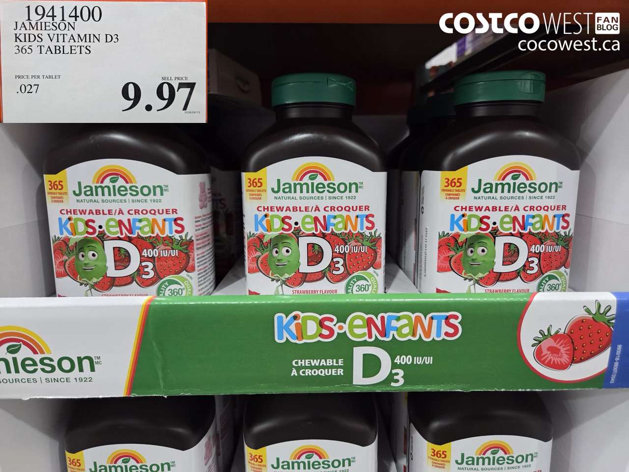 1941400 JAMIESON KIDS VITAMIN D3 365 TABLETS $9.97