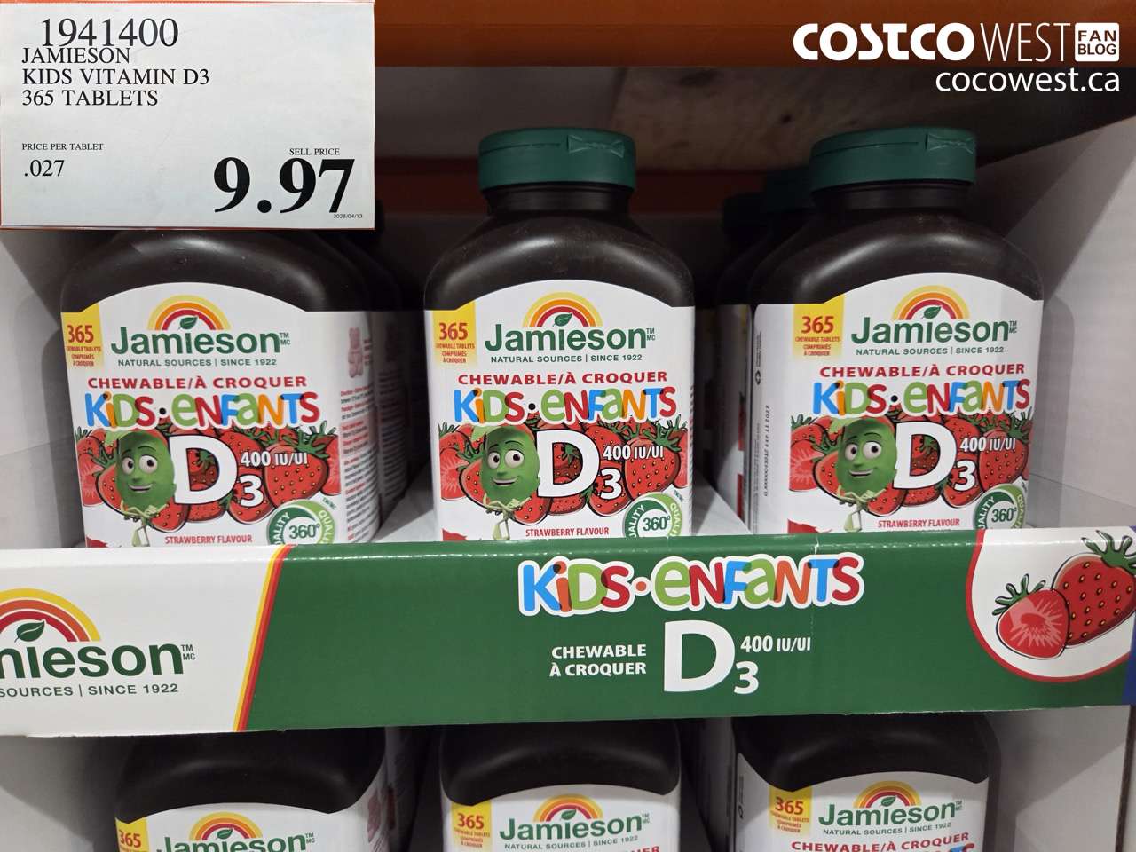 1941400 JAMIESON KIDS VITAMIN D3 365 TABLETS $9.97