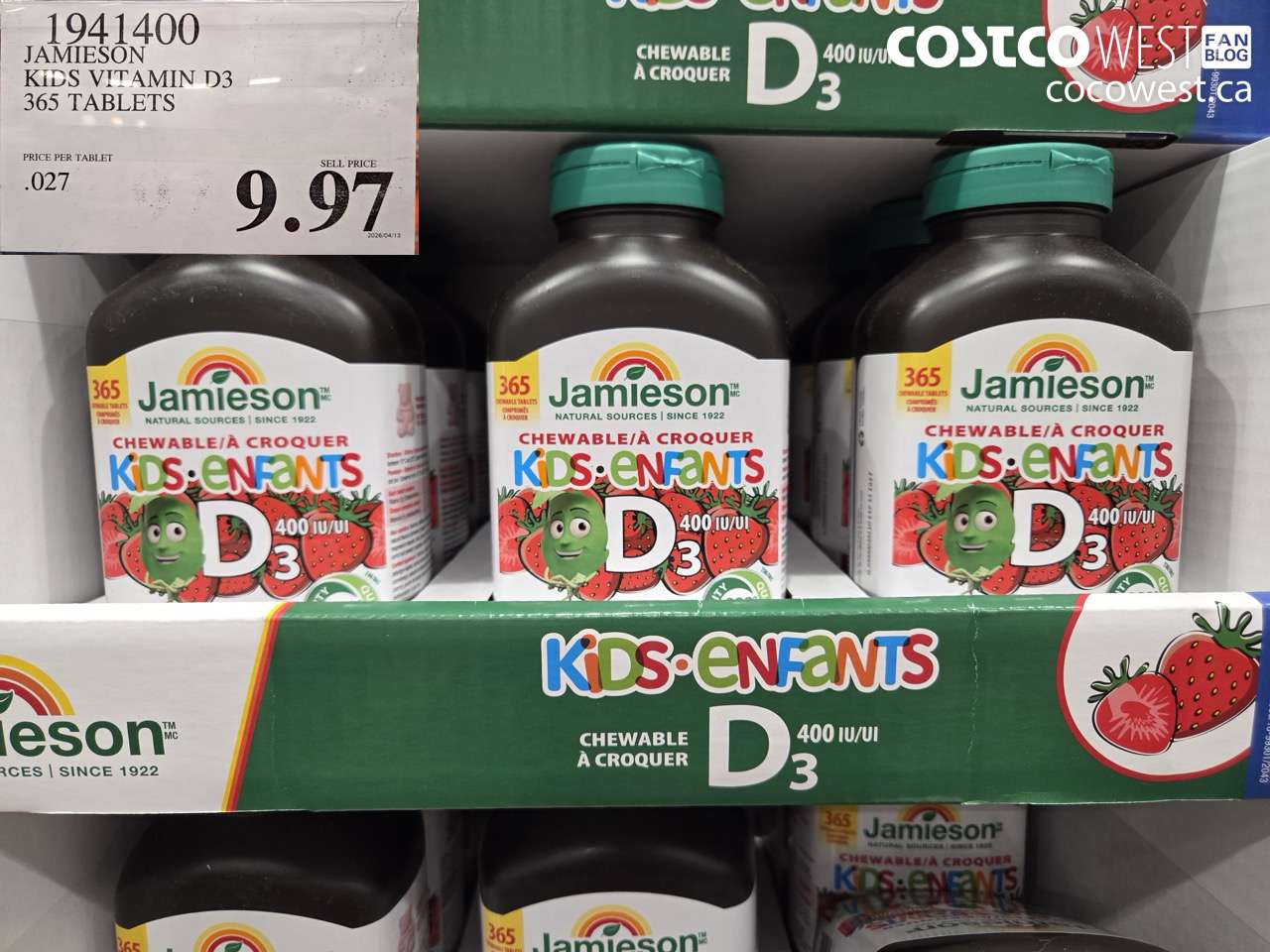 1941400 JAMIESON KIDS VITAMIN D3 365 TABLETS $9.97