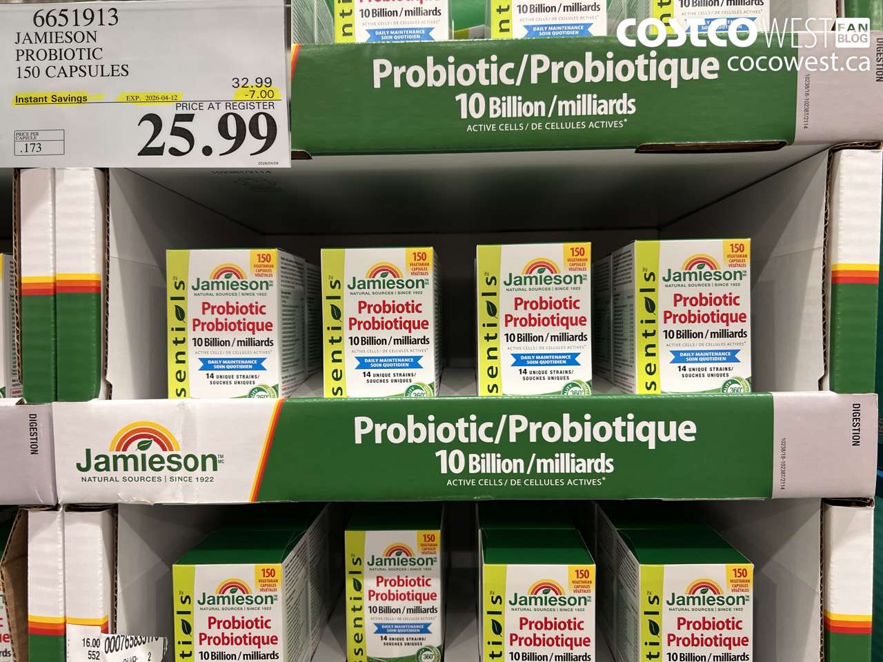 66519113 JAMIESON PROBIOTIC 150 CAPSULES ($7.00 INSTANT SAVINGS EXPIRES ON 2026-04-12) $25.99